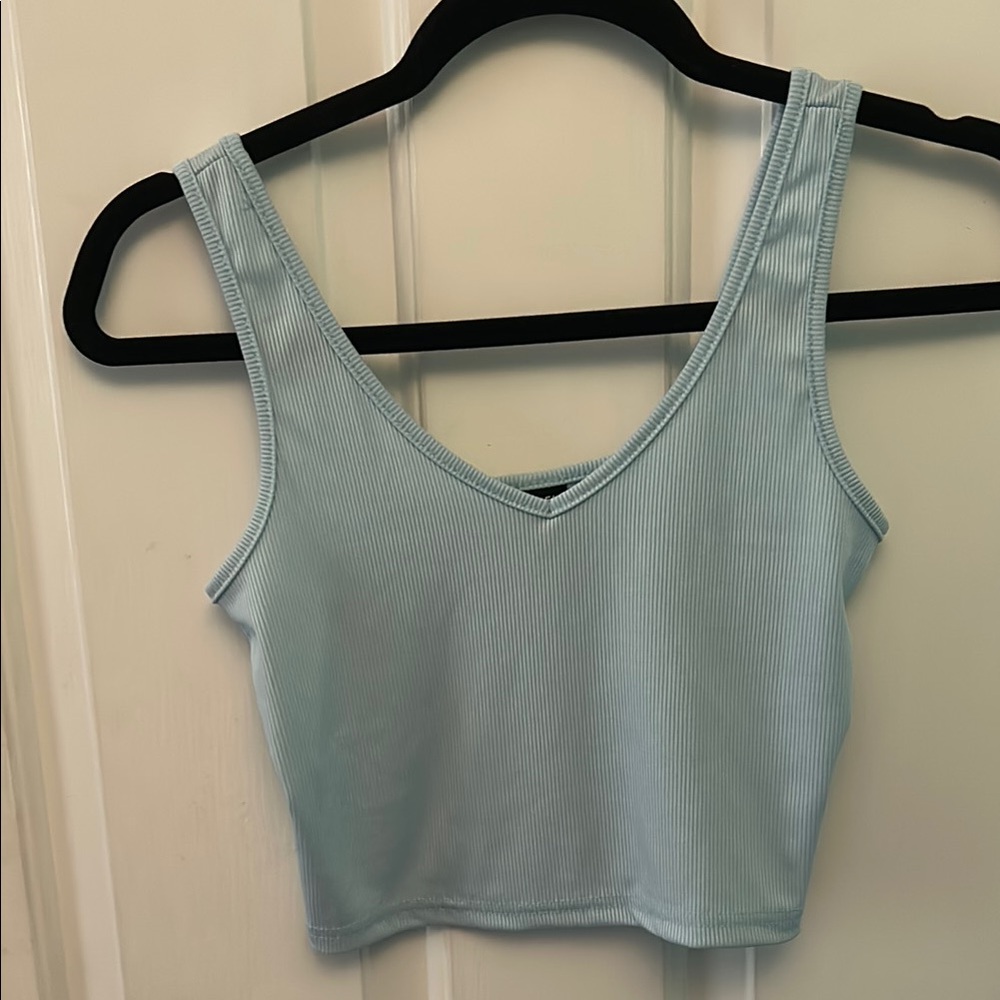 Light Blue Cropped Ribbed Tank Top
